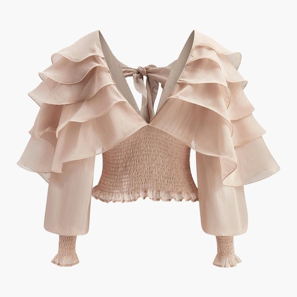 NWT Commense Elegant Nude Ruffled Women's Top Small - Picture 5 of 7